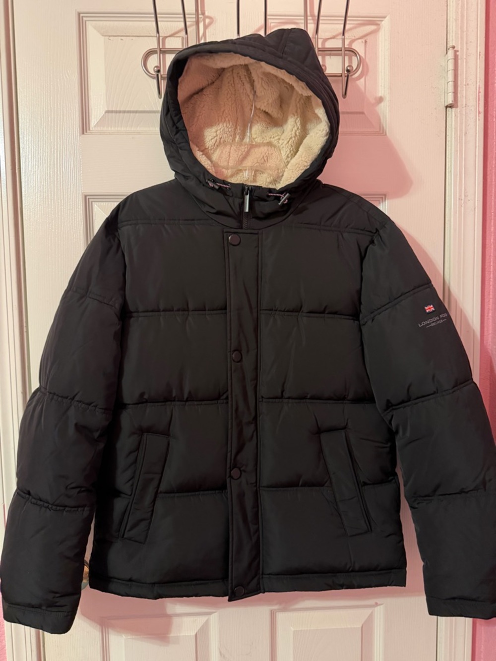 NWT London Fog Black Hooded Puffer Jacket Size S/CH